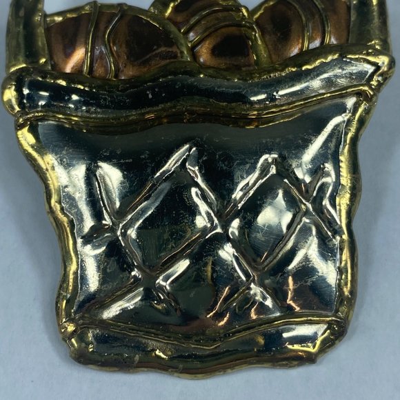 Easter Basket Jewelry Pin Brooch Silver Gold Color Metal Bow Eggs Handle Holiday - Picture 7 of 16